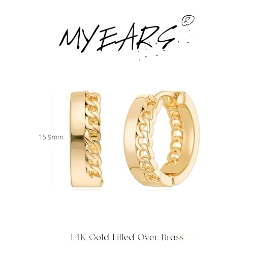 MYEARS Women Earrings Gold Huggie Hoop 14K Small Simple Hypoallergenic Everyday Jewelry - style: Chain Link Band