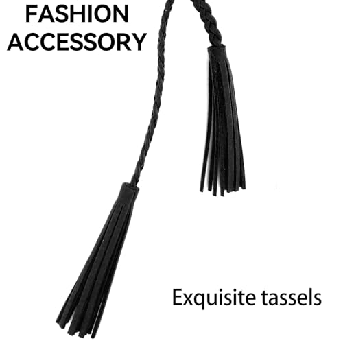 Women's Waist Belts Woven Tassels Chain Belt Skinny Rope Belt for Skirt Dress Boho Style - color: Black-1