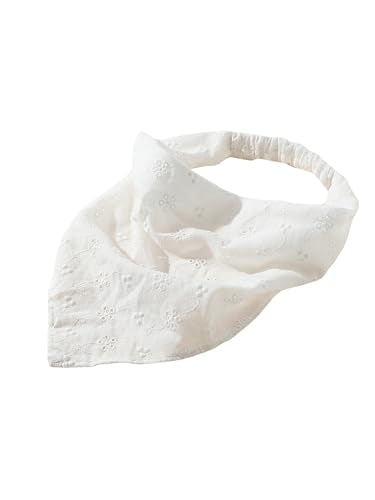 SHENHE Women's Head Scarf Elastic Eyelet Embroidered Headband Hair Bandana Head Kerchief White One-Size