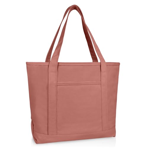 DALIX 20" Solid Color Cotton Canvas Shopping Tote Bag in Dusty Rose - color: Dusty Rose