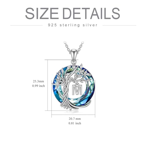 TOUPOP Gifts for Women Tree of Life Initial Necklace 925 Sterling Silver Letter Pendant with Blue Crystal Birthday Jewelry Gifts for Women Her Mom Wife Daughter - color: Tree of Life M Initial