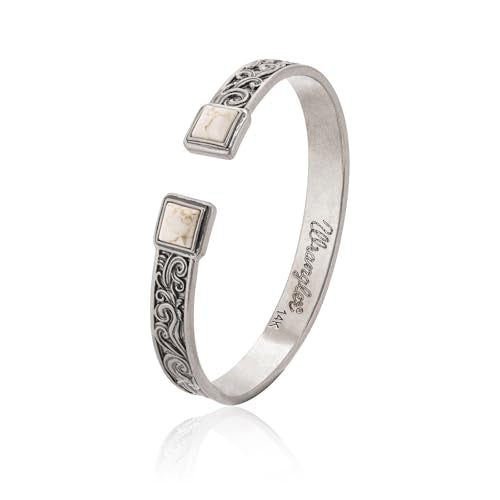 Montana West Wrangler Cuff Bracelet for Women Western Turquoise Adjustable Open Bangle Silver Plated Carved Floral Cowgirl Country Jewelry - color: Silver-White