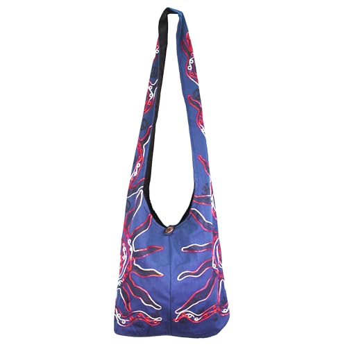 Mandala Crafts Hippie Bag, Large Boho Hobo Purse for Women, Crossbody Shoulder Sling Bags for Indie Style Bohemian Accessory - style: Navy Blue Sun