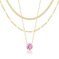 WomenGifts Layered Gold Necklaces for Women, 14K Gold Sterling Silver Plated Dainty Pendant Necklace Set Non Tarnish, Chunky Stackable Cuban Chain Choker, Trendy Birthstone Vacation Jewelry Gift - color: Gold, style: Cubic Zirconia-Created Pink Tourmaline