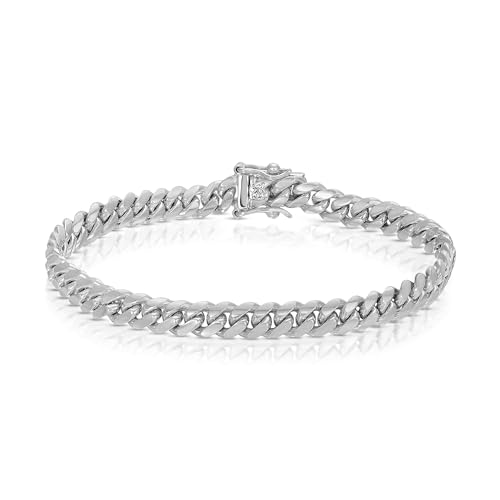 CG&KYGG 6mm Miami Cuban Link Chain 14K White Gold Plated 316L Stainless Steel Necklace or Bracelet for Mens Womens(Double Safety Clasp, Birthday Gift) - style: 14K White Gold Bracelet - 6mm