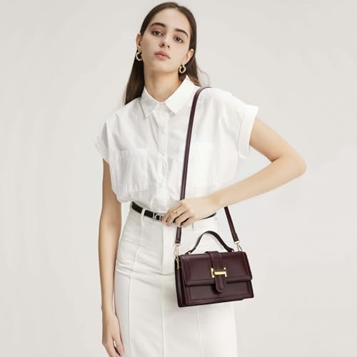 KKXIU Crossbody Bags for Women - Top Handle Purses for Lady, Leather Handbags Shoulder Clutch with Adjustable Shoulder Strap - color: Wine