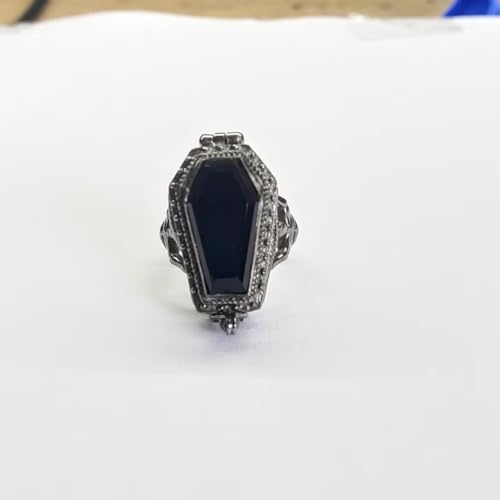 Black Onyx Coffin Poison Ring, Skeleton Coffin Design,Snake Bazel Compartment Poisons Box, Handmade Poisoner Ring, Boho Gift for Her