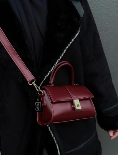 MOON CANTA Mini Crossbody Bag for Women – Small Faux Leather Shoulder Purse with Gold Lock, Elegant Design for Daily Use - color: Burgundy