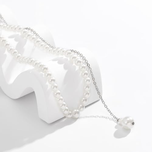 Rhinestone Back Chain Necklace for Women Bridal Wedding Sexy Rhinestone Backdrop Chain Waist Belly Chains Trendy Body Chains Jewelry - style: Pearl