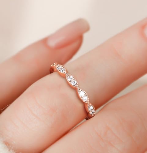 TIGRADE Eternity Ring Oval Milgrain Cubic Zirconia Anniversary Stacking Ring CZ Wedding Band for Women Size 3-13 - color: Rose Gold