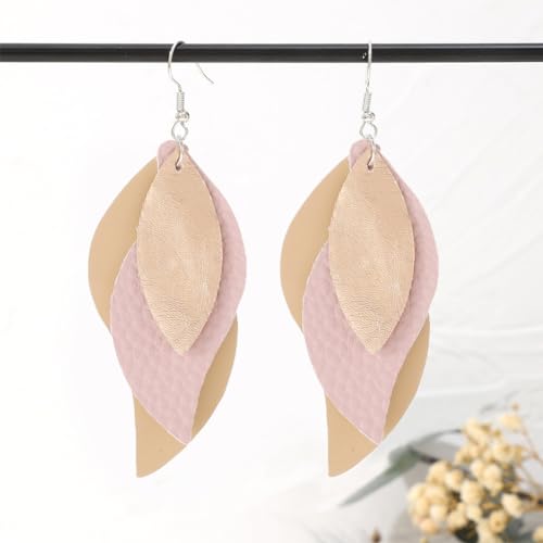 ANXIN boho unique Leather Earrings 2 Layered Lightweight Faux Leather Leaf Earrings Layered Design Drop Earrings Gift for Women - color: Style G