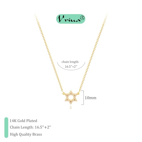 VRIUA Gold Necklace for Women - 14K Gold Plated Dainty Italian Horn Star of David Butterfly Bow Sun Lotus Volleyball Baseball Cowboy Boots Necklace Jewelry Everyday for Women - style: Star of David CZ