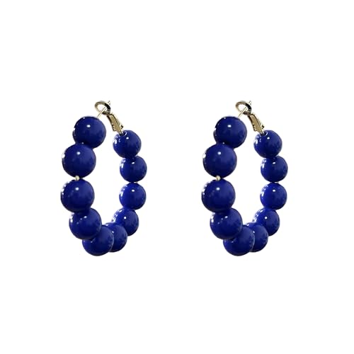 Summer Candy Colored Bead Earrings Lightweight Dainty Acrylic Geometry Hoop Earrings for Women Cute Boho Chic Handmade Jewelry - color: Royal Blue