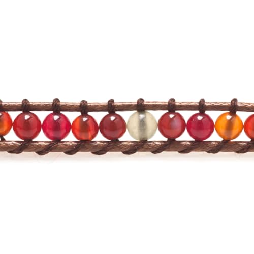 Layered Leather Handmade Bracelet Boho Bohemian Style Multilayer Crystal Glass Natural Stone Beaded Wrap Bracelets Collection for Women - style: BR508