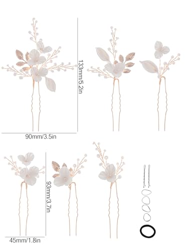 Beads Pearl Hair Pins, 6 Pcs Bridal Handmade White 3D Pinch Flower Fairy Bride Wedding Hair Pieces Leaf U Shaped Hair Accessories Headpiece Bridesmaids Women Girls Gold - color: Gold / Beads White Flower