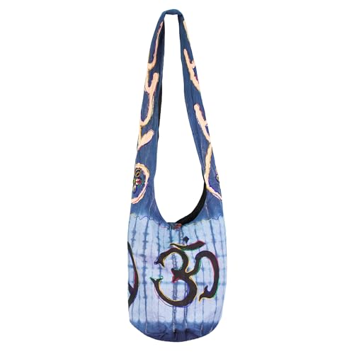 Mandala Crafts Hippie Bag, Large Boho Hobo Purse for Women, Crossbody Shoulder Sling Bags for Indie Style Bohemian Accessory - style: Navy Blue Om