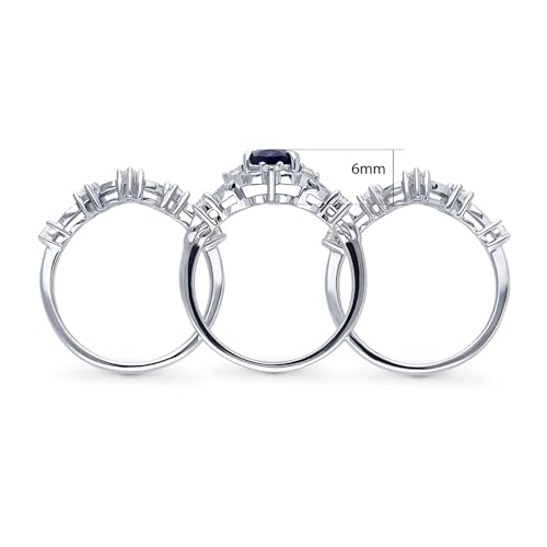 BERRICLE Sterling Silver CZ Halo Wedding Engagement Rings for Women, Oval Cut Cubic Zirconia, 1-3 Piece Sets, Pink/Blue/Clear - style: 3 Piece Set, Sapphire