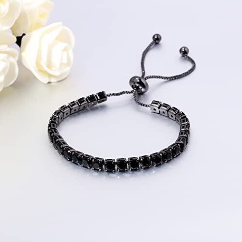 CiNily Adjustable Tennis Bracelets for Women Teen Girls Rainbow Cubic Zirconia Bracelet 14K White Gold Plated Hypoallergenic Slider Bracelet Jewelry Gift - color: Adjustable-Black Gold+Black