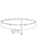 FindChic Silver/14K Gold Plated Layered CZ Initial Ankle Bracelet for Women | Waterproof Stainless Steel, Cubic Zirconia Letter Charm, Non-Tarnish, Hypoallergenic, Adjustable Extender, Summer Jewelry - color: Silver-CZ Heart, size: Y