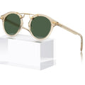 CARFIA Double Bridge Small Acetate Sunglasses for Women Polarized, Retro Metal Brow Ladies Sunnies Fashion Round Eyewears - color: 1. Clear Yellow Frame Green Lens