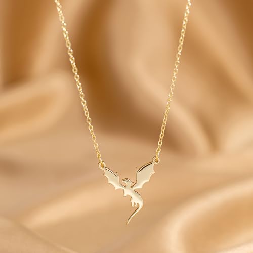 VRIUA Gold Necklace for Women - 14K Gold Plated Dainty Italian Horn Star of David Butterfly Bow Sun Lotus Volleyball Baseball Cowboy Boots Necklace Jewelry Everyday for Women - style: Flying Dragon