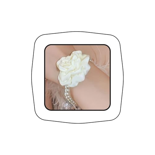 Vintage Imitation Pearl Bracelet with Rose Flower Charm Dainty Pearl Wrist Band Boho Rose Hand Accessories for Women Bridal Wedding Prom Festival - color: Ivory
