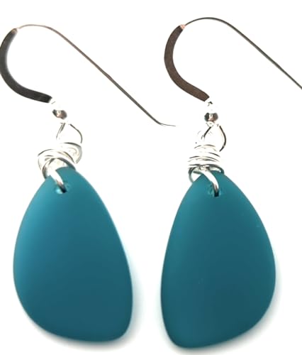 Popular Recycled Sea Glass Earrings on Sterling Silver Hooks - color: Ocean Blue