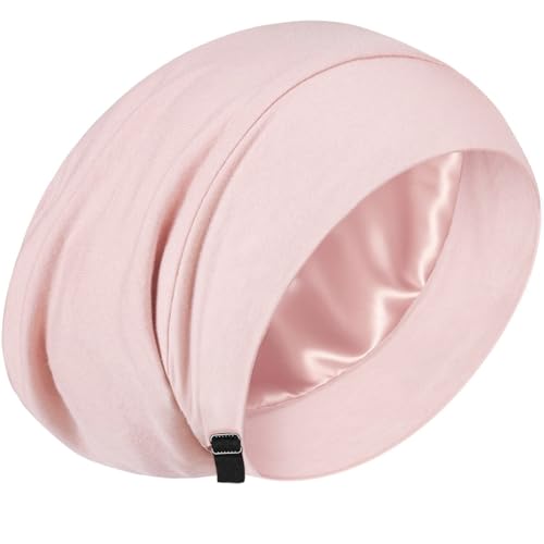 100% Mulberry Silk Bonnet for Sleeping Women Men, Real Silk Lined Bonnets for Curly Hair, Braid Sleep Cap Black Womens - color: Pink