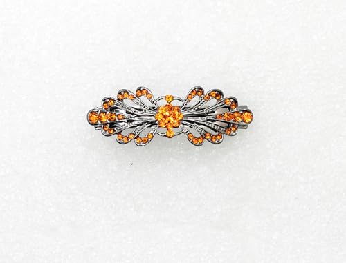 Faship Orange Black Gun Plated Small Mini Floral Hair Barrette Clip - color: Orange / Black gun plated