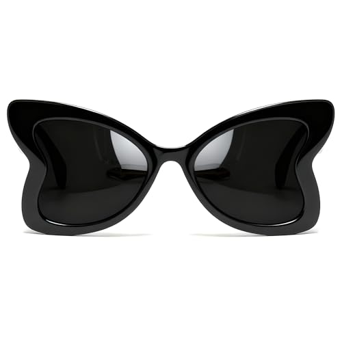 Chicid Oversized Butterfly Sunglasses for Women, Funky Sunglasses with UV400 Protection Non-Polarized Lenses - color: A04 Black Framen/Grey