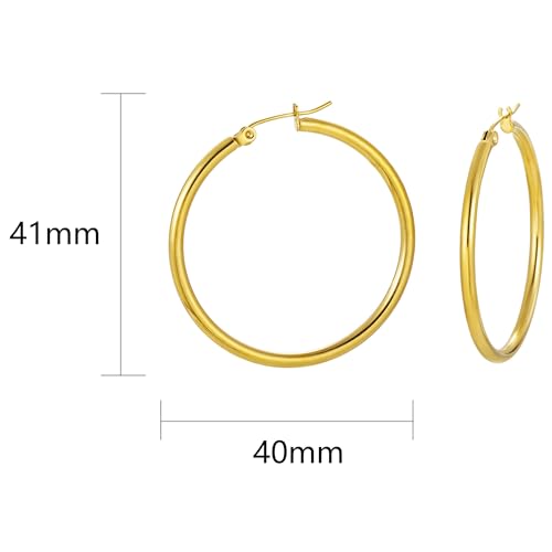 Stainless Steel Hoop Earrings for Women Gold Tone Geometric, Huggie Heart Twisted Minimalist Engraved Designs for Daily Wear - color: Gold_41*40mm