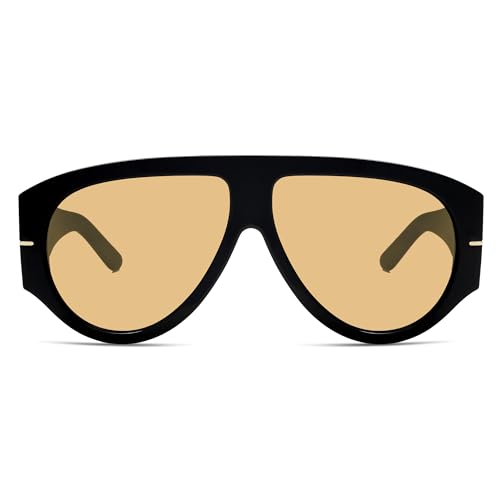 Oversized Retro Aviator Sunglasses Womens Mens 70s Classic Vintage Sun Glasses AR82227 - color: Deep Black/Yellow Us