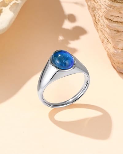 YeGieonr Mood Ring for Women, Non-Tarnish Gold Plated Stainless Steel Color Changing Ring, Dainty Stackable Rings for Women, Emotional Mood Sensing Jewelry Gift - color: silver