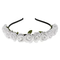 BOHO Floral Crown Rose Flower Headband Hair Wreath (White) - color: White