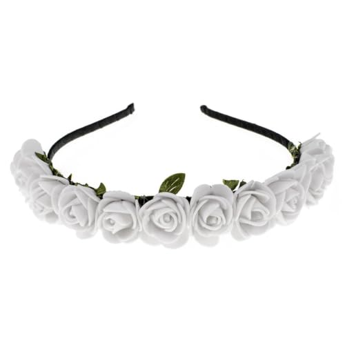 BOHO Floral Crown Rose Flower Headband Hair Wreath (White) - color: White
