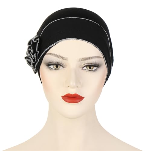 Headwrap Turbans for Women - Twist Soft Floral Solid Caps Pre Tied Chemo Beanies Headwear Hat for Cancer - color: Black Dark Gray