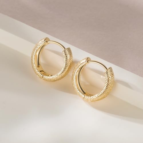 SPACMAG 14K Gold Hoop Earrings, Dot-Textured, 16mm x 5mm, Women's Hoop Earrings, 2 Count