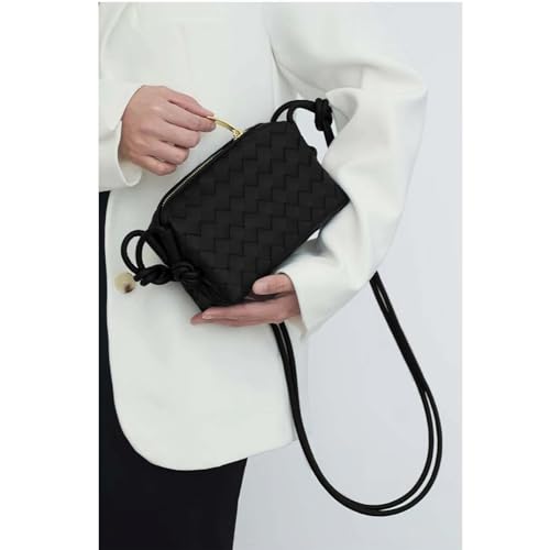 ZEDIUH Woven Bag for Women Crossbody Shoulderbag, Small Vegan Leather Purse - color: Black