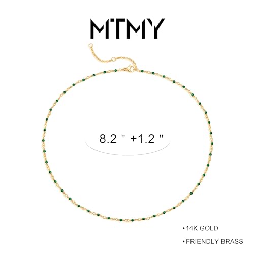 MTMY Gold Anklets for Women 14K Gold Plated Tiny Bead Anklet Colorful Tassel Foot Chain Dainty Adjustable Cute Summer Beach Boho Anklets Jewelry Gift - style: crystal-green