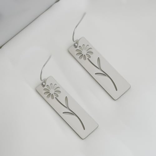 Boho Teardrop Earrings, Handmade Copper Bohemian Earrings, Dangle Antique Ethnic Jewelry for Women - color: Silver Daisy