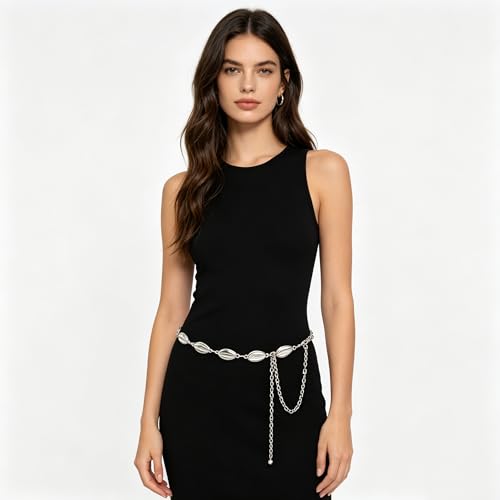 Luvatar Fashion Metal Waist Chain Belt Blouse Dress Sweater Chain Belt… - color: Silver-e8