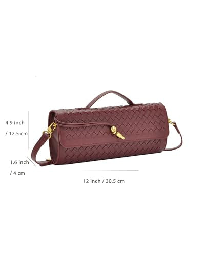 NEWBELLA Handwoven Women's Clutch Purse, Crossbody Bag with Adjustable Strap for Evening & Casual Use - color: Burgundy