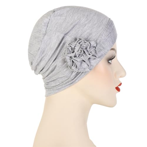 Headwrap Turbans for Women - Twist Soft Floral Solid Caps Pre Tied Chemo Beanies Headwear Hat for Cancer - color: Gray