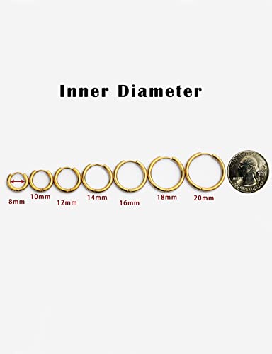 316L Surgical Stainless Steel Huggie Hoop Earrings with Cubic Zirconia, 10G 12G 14G 8-20mm Cartilage Lobe Earrings, 14G Piercing Jewelry - style: 10G 14mm Gold
