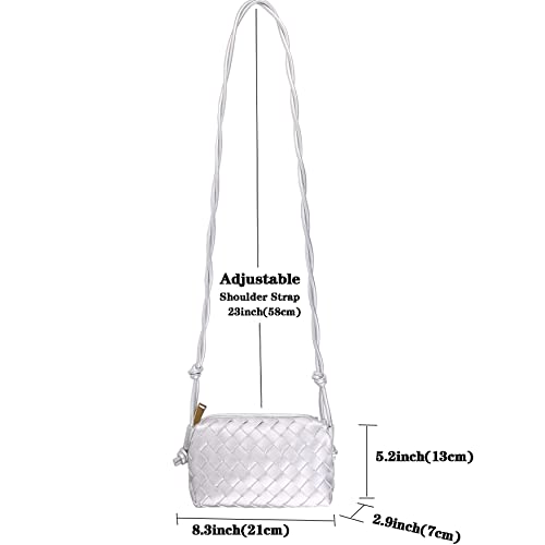 ZEDIUH Woven Bag for Women Crossbody Shoulderbag, Small Vegan Leather Purse - color: Silver