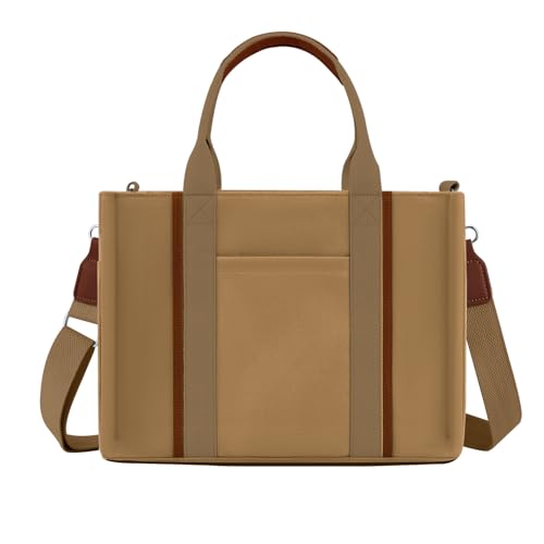 FIORETTO Women’s Canvas Tote Bag Purse with Zipper, Multi Compartment & Reinforced Bottom, Ideal for Work, Bible, Travel - color: Brown, size: Medium, style: Detachable Organizer
