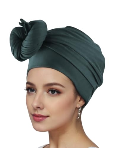 vabovin Head Wraps for Black Women Stretch Jersey Knit Turban Headwrap Solid Color Headscarf Headband Shawl - color: 33- Chrome Green
