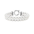 LeCalla Pearl Bracelets for Women in 925 Sterling Silver & 14K Gold-Plated Silver | Adjustable Pearl Bolo Bracelets | Handmade Sliding Chain Beaded Bracelet Jewelry Gifts for all Occasions - color: Two Strand Stretch Bracelet