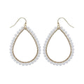 Bohemian Boho Teardrop Dangle Drop Earrings for Women – Delicate - Handcrafted Wire Wrapped Colorful Faceted Glass Beads – Gold Plated – with Gift Box Included - color: White Opal