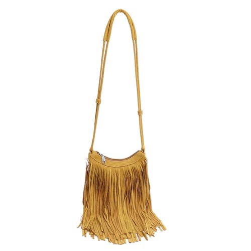 CORIOS Women's PU Leather Shoulder Bag Bohemian Fringe Crossbody Bag for Women Stylish Tassel Design Tote Handbag - color: Yellow